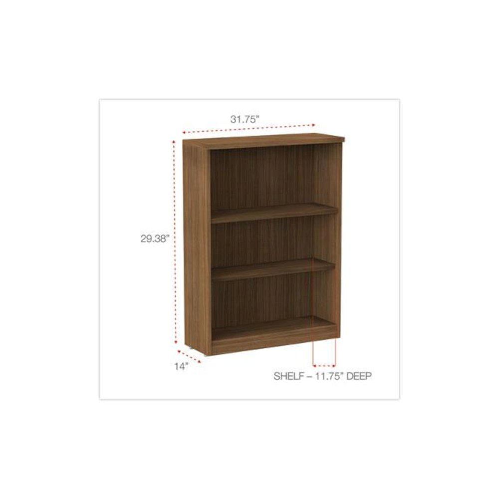 Alera Valencia Series Bookcase, Three-Shelf, 31.75w x 14d x 39.38h, Modern Walnut. Picture 2