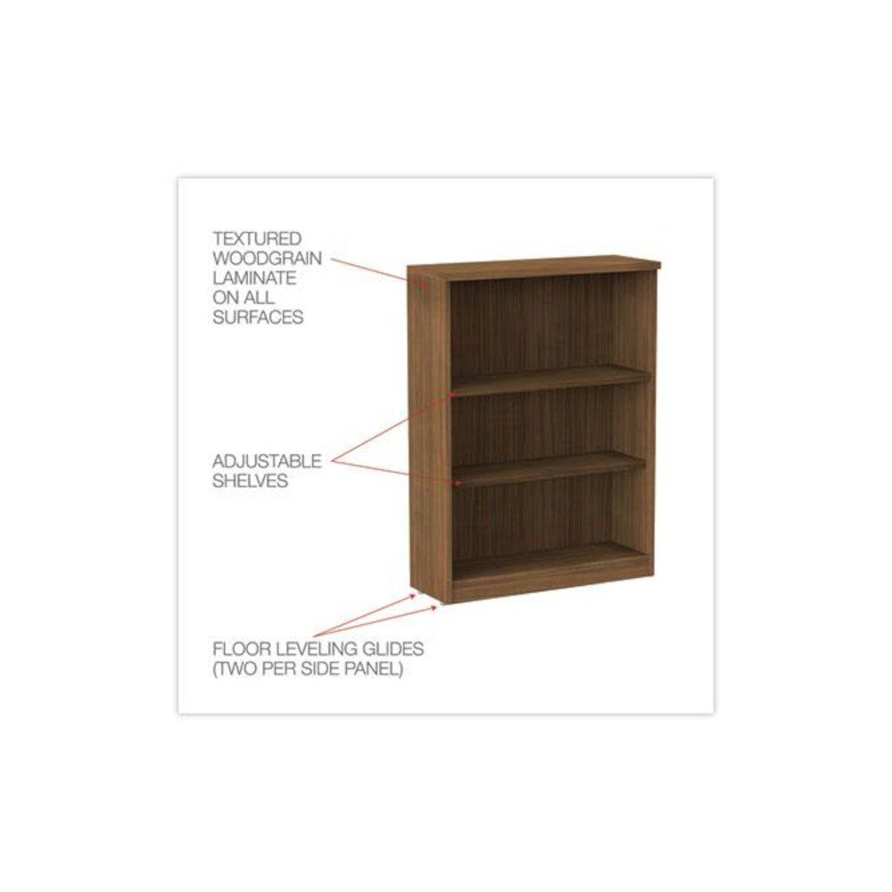 Alera Valencia Series Bookcase, Three-Shelf, 31.75w x 14d x 39.38h, Modern Walnut. Picture 3