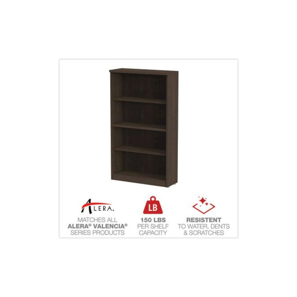 Alera Valencia Series Bookcase, Four-Shelf, 31.75w x 14d x 54.88h, Espresso. Picture 4