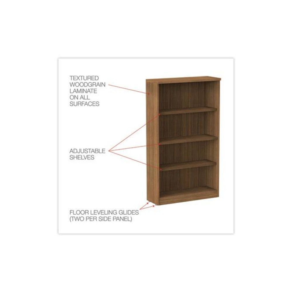 Alera Valencia Series Bookcase, Four-Shelf, 31.75w x 14d x 54.88h, Modern Walnut. Picture 3