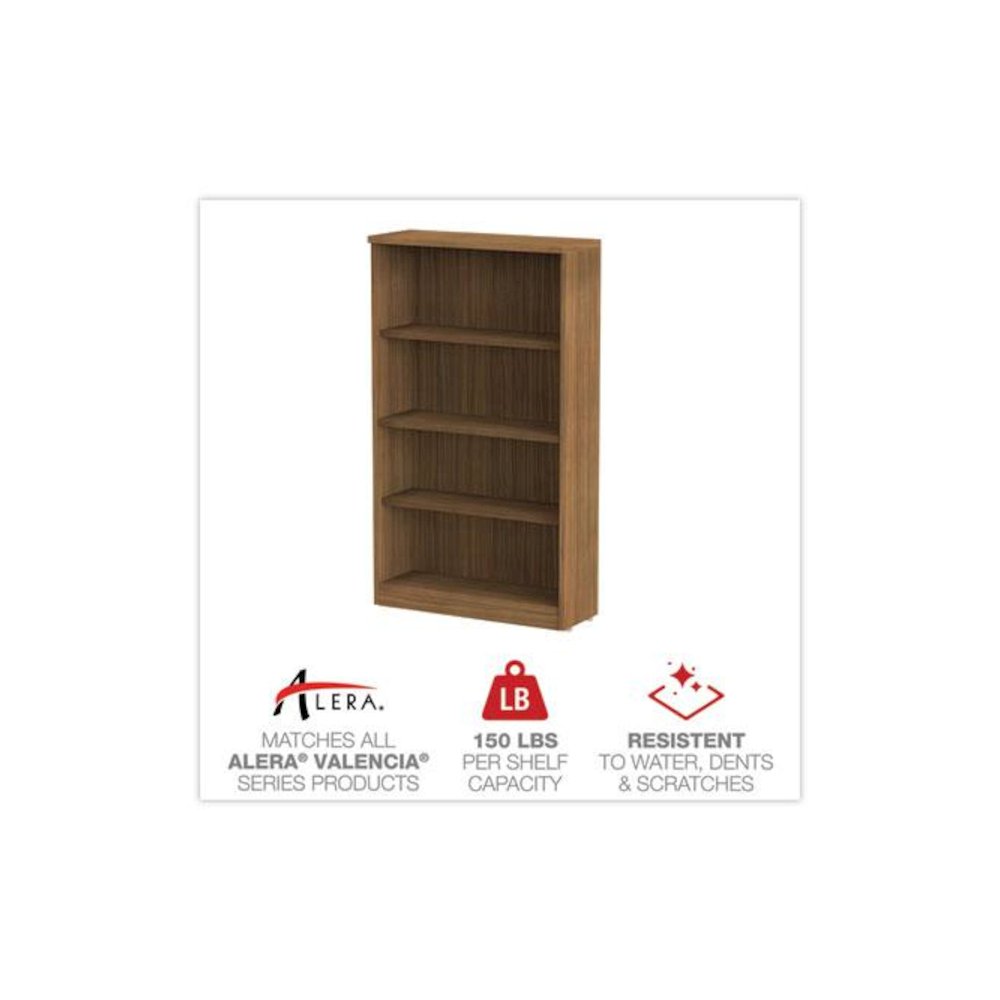 Alera Valencia Series Bookcase, Four-Shelf, 31.75w x 14d x 54.88h, Modern Walnut. Picture 4