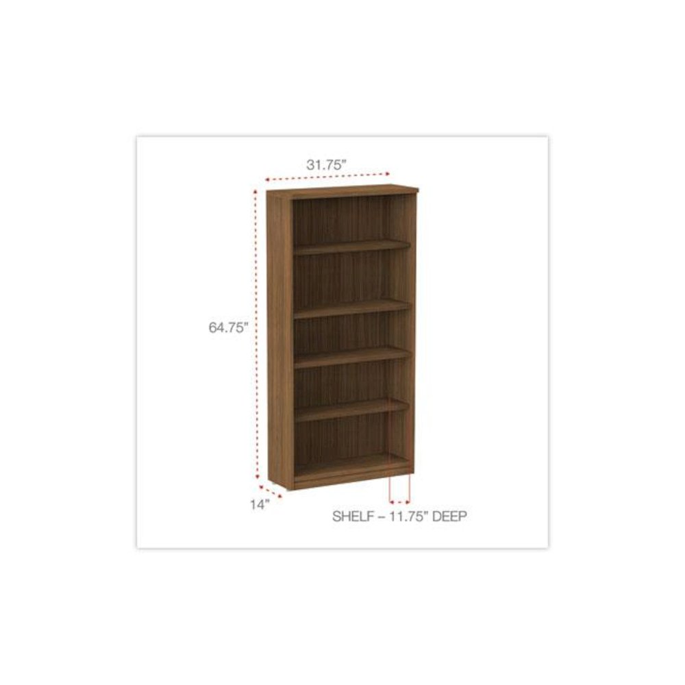 Alera Valencia Series Bookcase, Five-Shelf, 31.75w x 14d x 64.75h, Modern Walnut. Picture 2