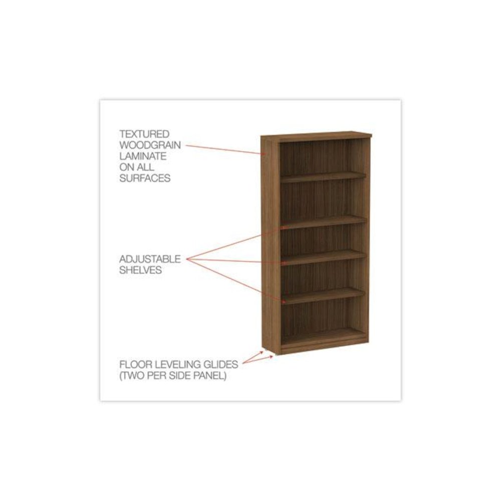 Alera Valencia Series Bookcase, Five-Shelf, 31.75w x 14d x 64.75h, Modern Walnut. Picture 3