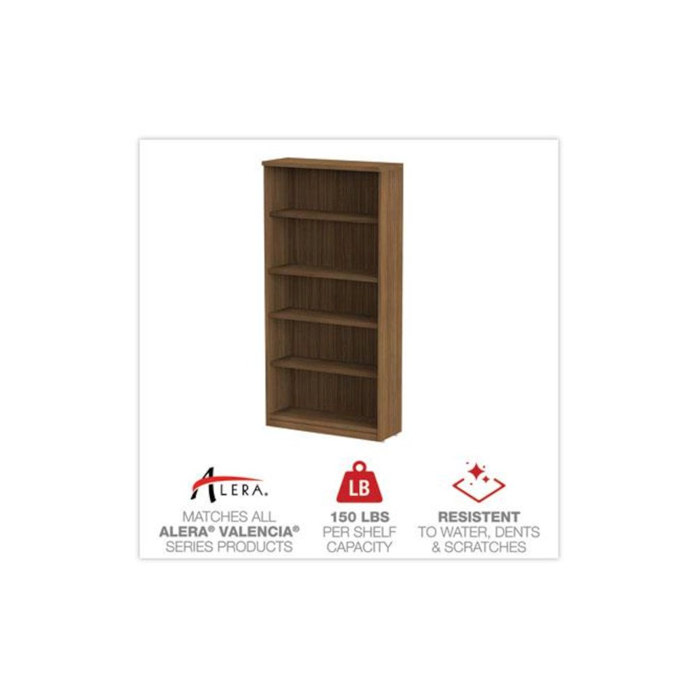 Alera Valencia Series Bookcase, Five-Shelf, 31.75w x 14d x 64.75h, Modern Walnut. Picture 4
