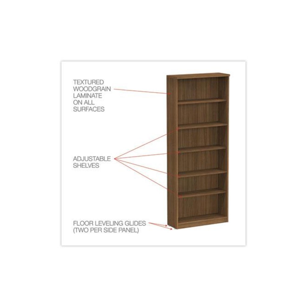 Alera Valencia Series Bookcase, Six-Shelf, 31.75w x 14d x 80.25h, Modern Walnut. Picture 3