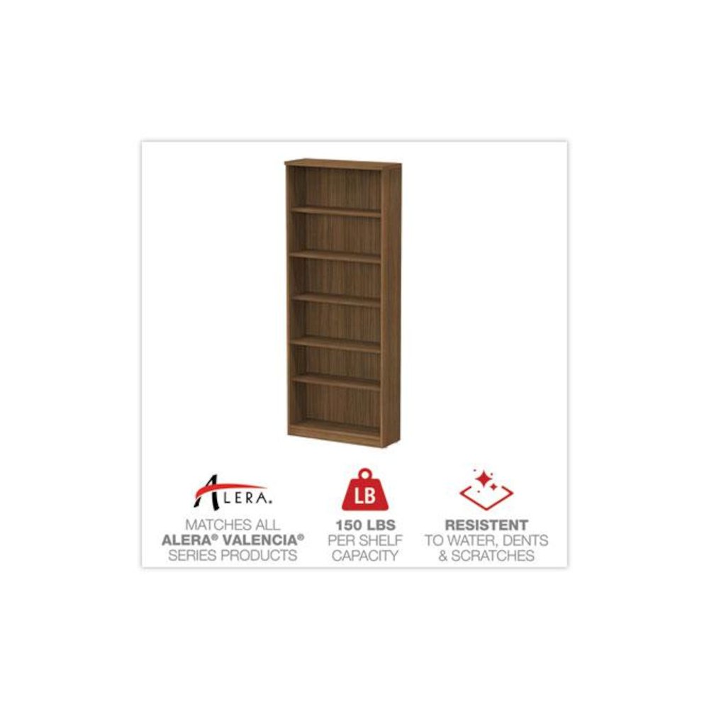 Alera Valencia Series Bookcase, Six-Shelf, 31.75w x 14d x 80.25h, Modern Walnut. Picture 4