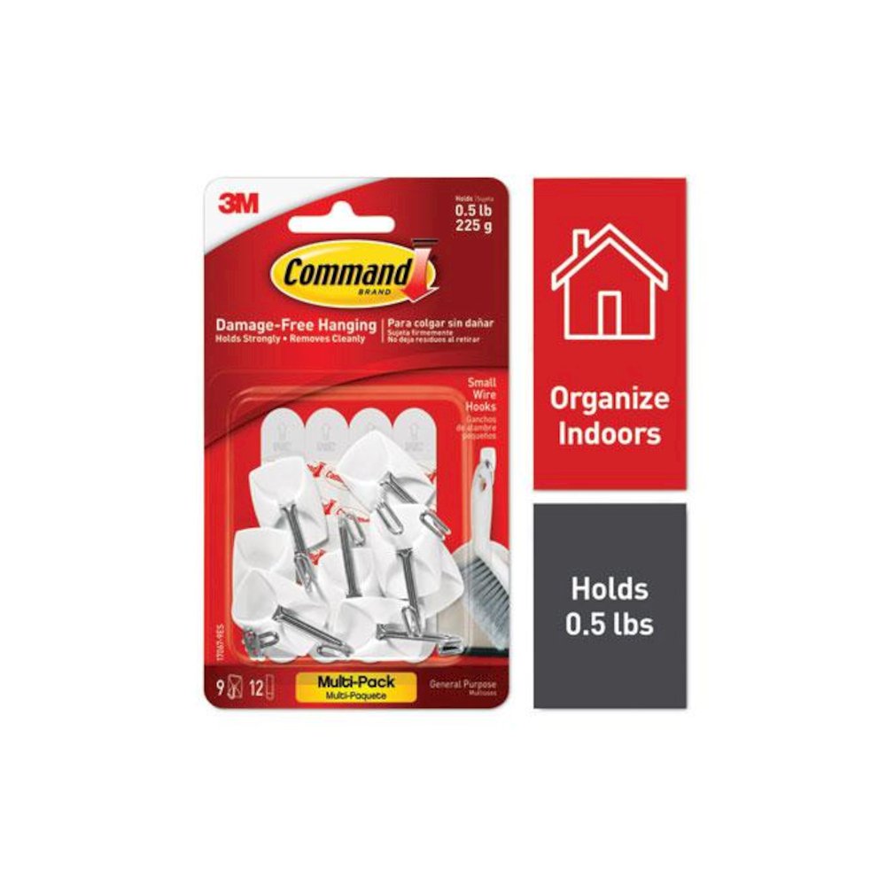 Small Toggle-Wire Hooks, Metal Wire, Silver, Supports 0.5 lb, 9/Pack. Picture 1