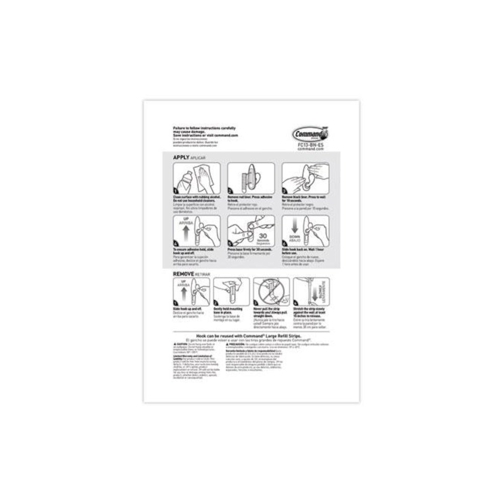 Adhesive Mount Metal Hook, Large, Brushed Nickel Finish, 5 lb Capacity, 1 Hook and 2 Strips/Pack. Picture 10