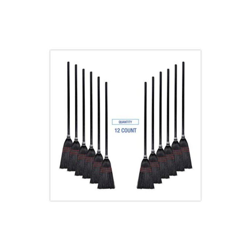 Flag Tipped Poly Lobby Brooms, Flag Tipped Poly Bristles, 38" Overall Length, Natural/Black, 12/Carton. Picture 6