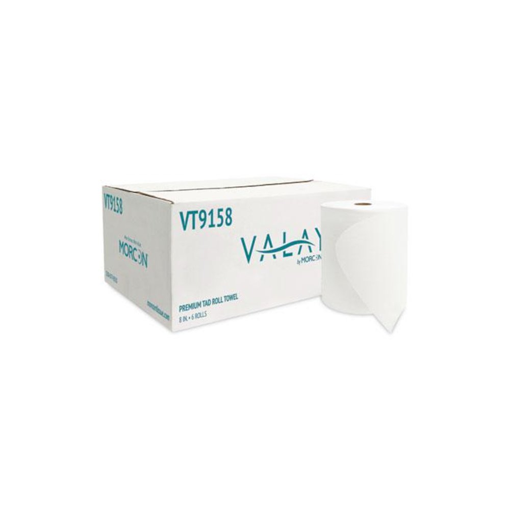 Valay Universal TAD Roll Towels, 1-Ply, 8 x 600 ft, White, 6 Rolls/Carton. Picture 2