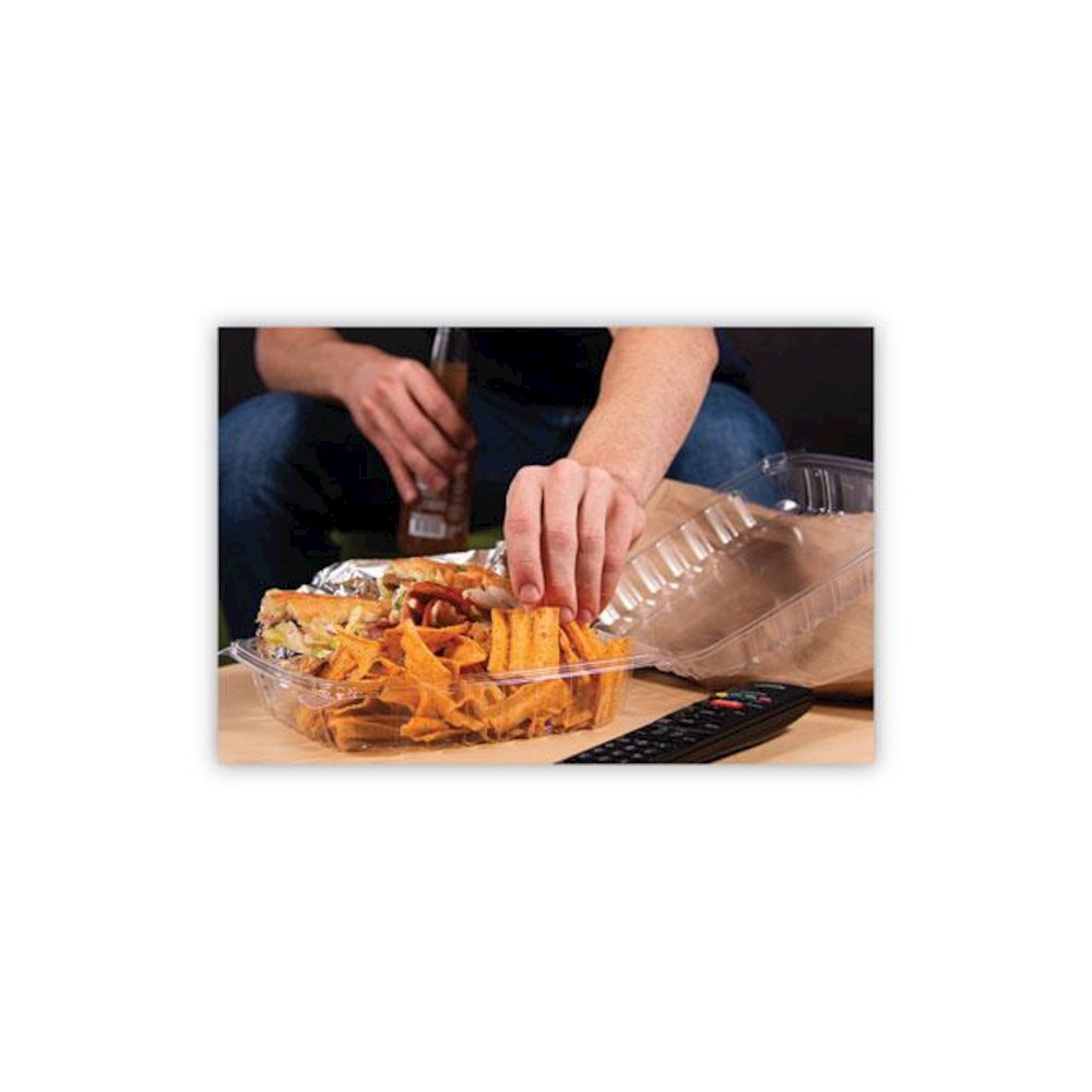 ClearSeal Hinged-Lid Plastic Containers, 9.3 x 8.8 x 3, Clear, Plastic, 100/Bag, 2 Bags/Carton. Picture 6