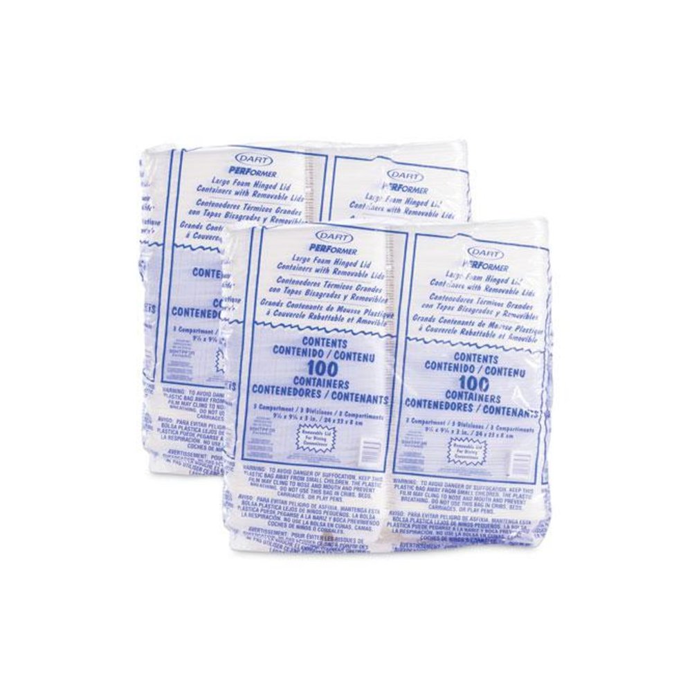 Foam Hinged Lid Container, 3 Compartments, 9.3 x 9.5 x 3, White, 100/Bag, 2 Bag/Carton. Picture 4