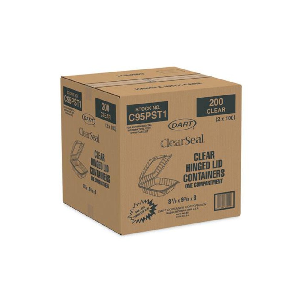 ClearSeal Hinged-Lid Plastic Containers, 9.3 x 8.8 x 3, Clear, Plastic, 100/Bag, 2 Bags/Carton. Picture 3