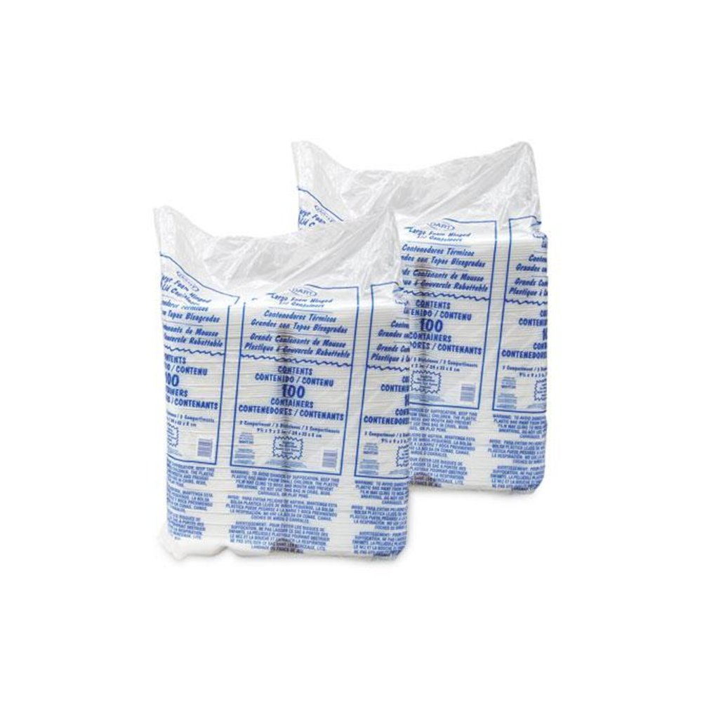 Foam Hinged Lid Container, 3 Compartments, 8 oz, 9 x 9.4 x 3, White, 100/Sleeve, 2 Sleeves/Carton. Picture 5