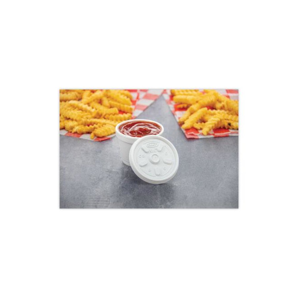 Plastic Lids for Foam Containers, Vented, Fits 3.5 oz to 6 oz, White, 100/Pack, 10 Packs/Carton. Picture 6