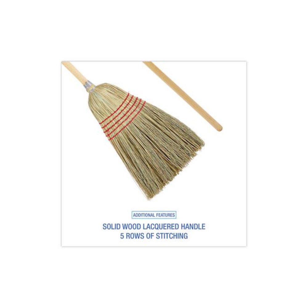 Parlor Broom, Yucca/Corn Fiber Bristles, 56" Overall Length, Natural, 12/Carton. Picture 3