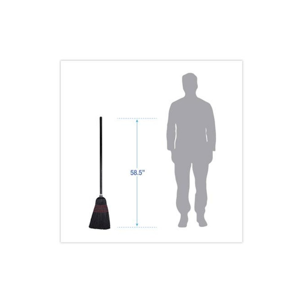 Flagged Tip Poly Bristle Janitor Brooms, 10 x 58.5, Wood Handle, Natural/Black, 12/Carton. Picture 2