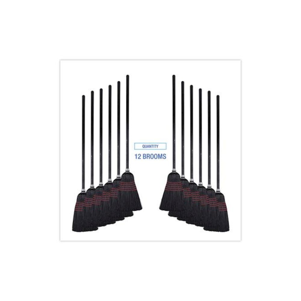 Flagged Tip Poly Bristle Janitor Brooms, 10 x 58.5, Wood Handle, Natural/Black, 12/Carton. Picture 6