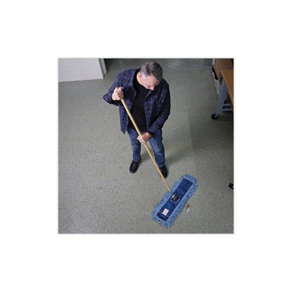 Clip-On Dust Mop Handle, Lacquered Wood, Swivel Head, 1" dia x 60", Natural. Picture 5