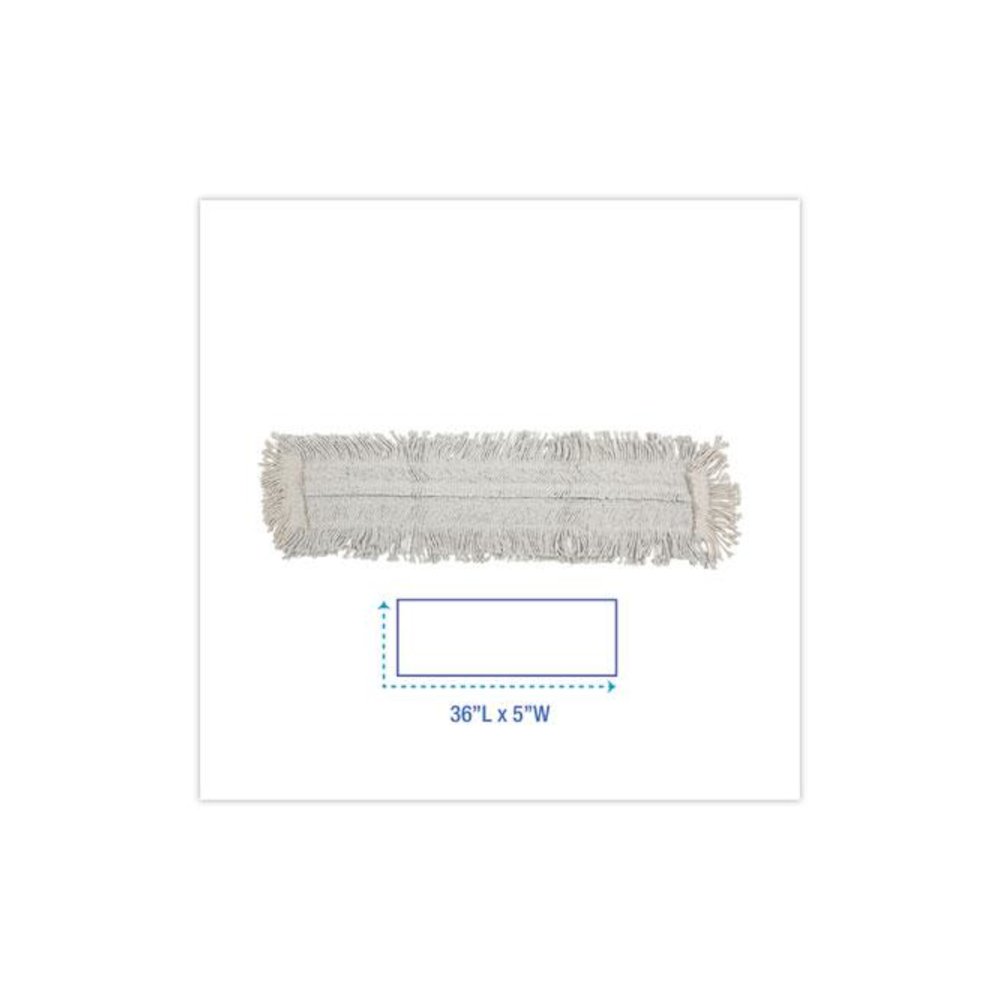 Disposable Dust Mop Head w/Sewn Center Fringe, Cotton/Synthetic, 36 x 5, White. Picture 2