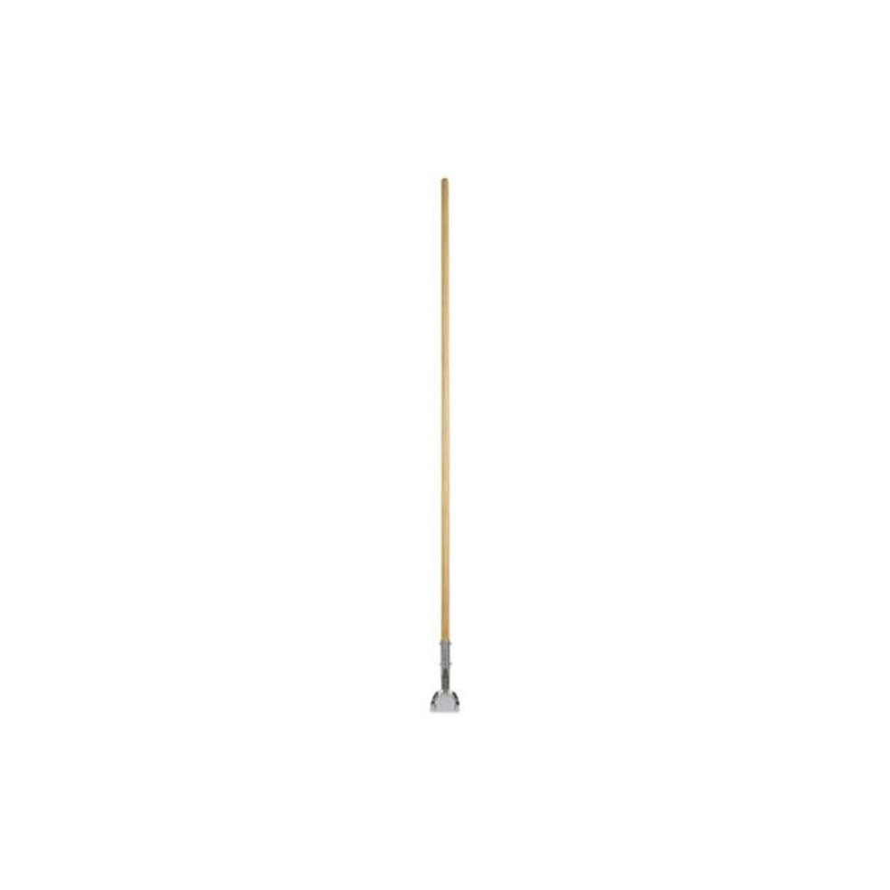 Clip-On Dust Mop Handle, Lacquered Wood, Swivel Head, 1" dia x 60", Natural. Picture 1