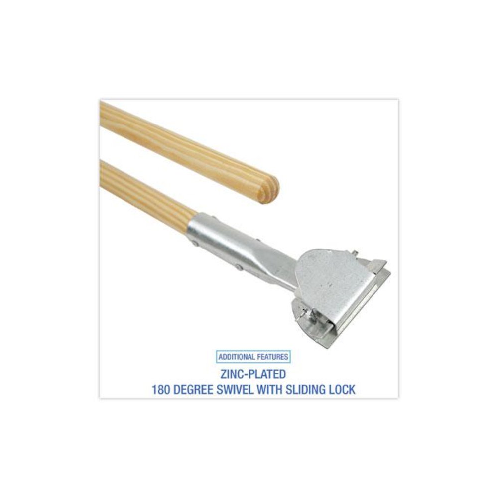 Clip-On Dust Mop Handle, Lacquered Wood, Swivel Head, 1" dia x 60", Natural. Picture 3