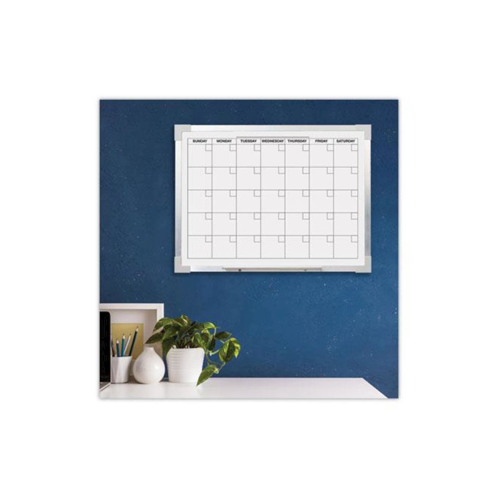 Framed Calendar Dry Erase Board, Monthly Planning/Scheduling, 24" x 18", White Surface, Satin Aluminum Frame. Picture 4