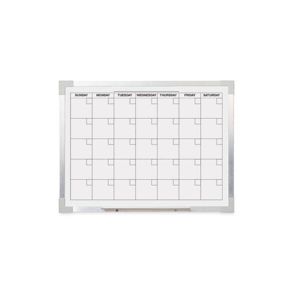Framed Calendar Dry Erase Board, Monthly Planning/Scheduling, 24" x 18", White Surface, Satin Aluminum Frame. Picture 1