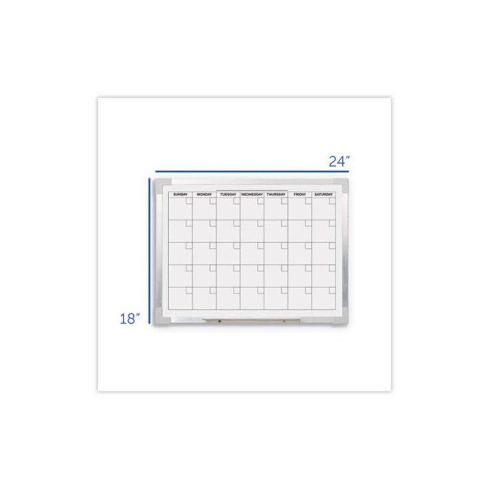 Framed Calendar Dry Erase Board, Monthly Planning/Scheduling, 24" x 18", White Surface, Satin Aluminum Frame. Picture 3