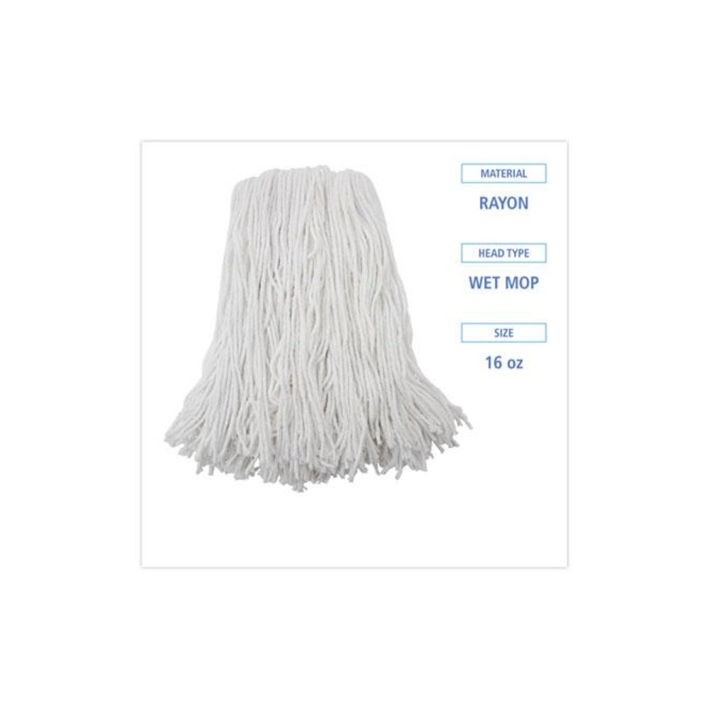 Premium Cut-End Wet Mop Heads, Rayon, 16 oz, White, 12/Carton. Picture 2