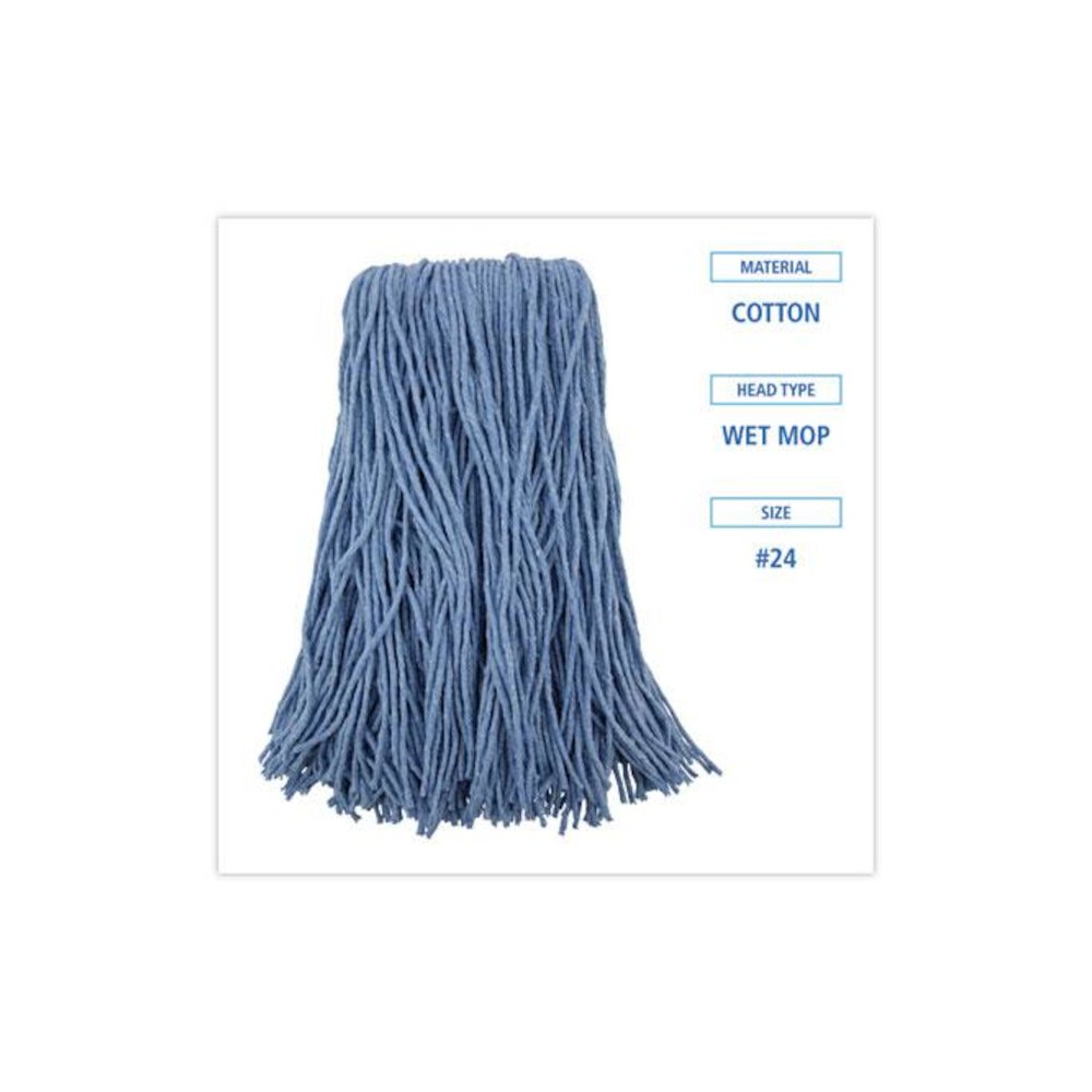 Mop Head, Standard Head, Cotton/Synthetic Fiber, Cut-End, #24, Blue, 12/Carton. Picture 2
