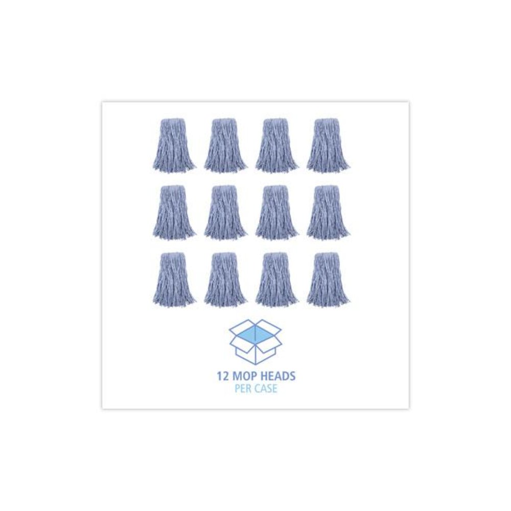 Mop Head, Standard Head, Cotton/Synthetic Fiber, Cut-End, #24, Blue, 12/Carton. Picture 8