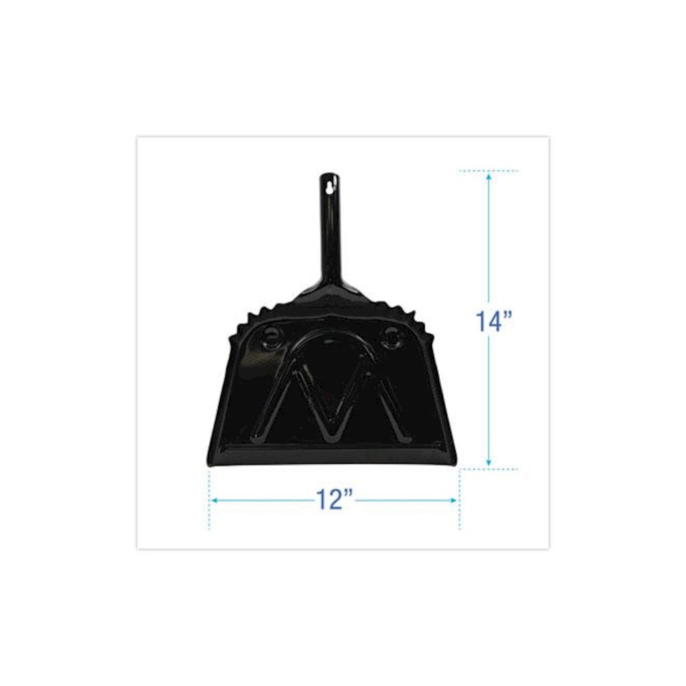 Metal Dust Pan, 12 x 14, 5" Handle, 20-Gauge Steel, Black, 12/Carton. Picture 2