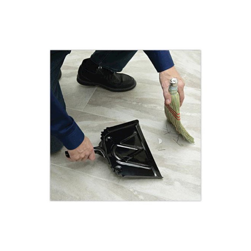 Metal Dust Pan, 12 x 14, 5" Handle, 20-Gauge Steel, Black, 12/Carton. Picture 4