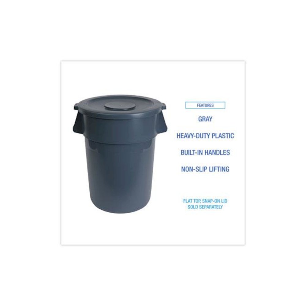 Round Waste Receptacle, 32 gal, Linear-Low-Density Polyethylene, Gray. Picture 3