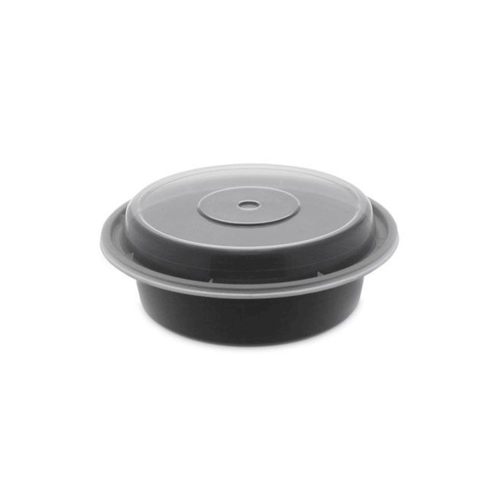 Newspring VERSAtainer Microwavable Containers, 16 oz, 6" Diameter, Black/Clear, Plastic, 150/Carton. Picture 1