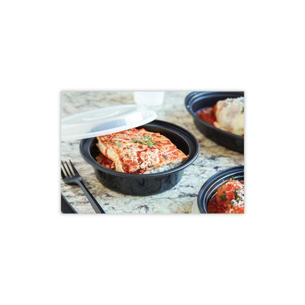 Newspring VERSAtainer Microwavable Containers, 16 oz, 6" Diameter, Black/Clear, Plastic, 150/Carton. Picture 6