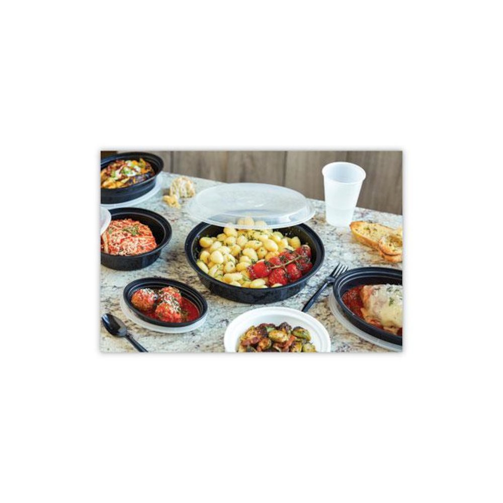 Newspring VERSAtainer Microwavable Containers, 16 oz, 6" Diameter, Black/Clear, Plastic, 150/Carton. Picture 7