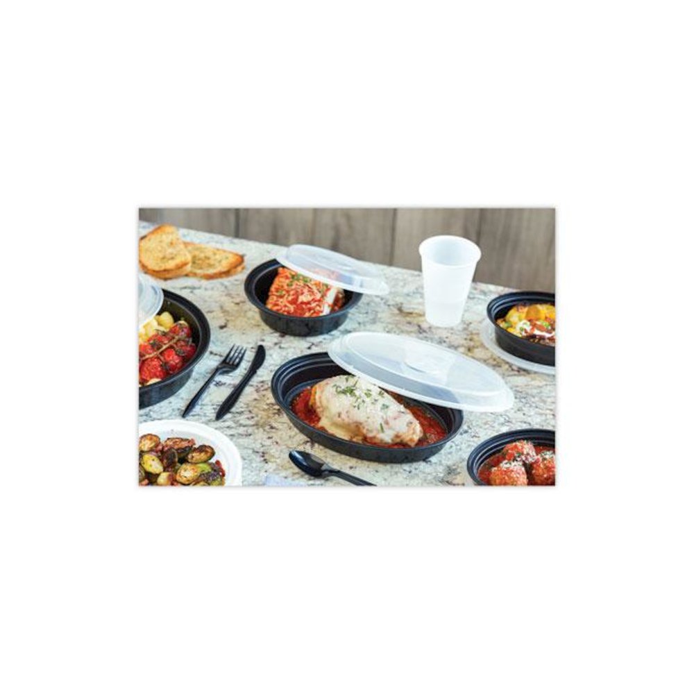 Newspring VERSAtainer Microwavable Containers, 16 oz, 6" Diameter, Black/Clear, Plastic, 150/Carton. Picture 8