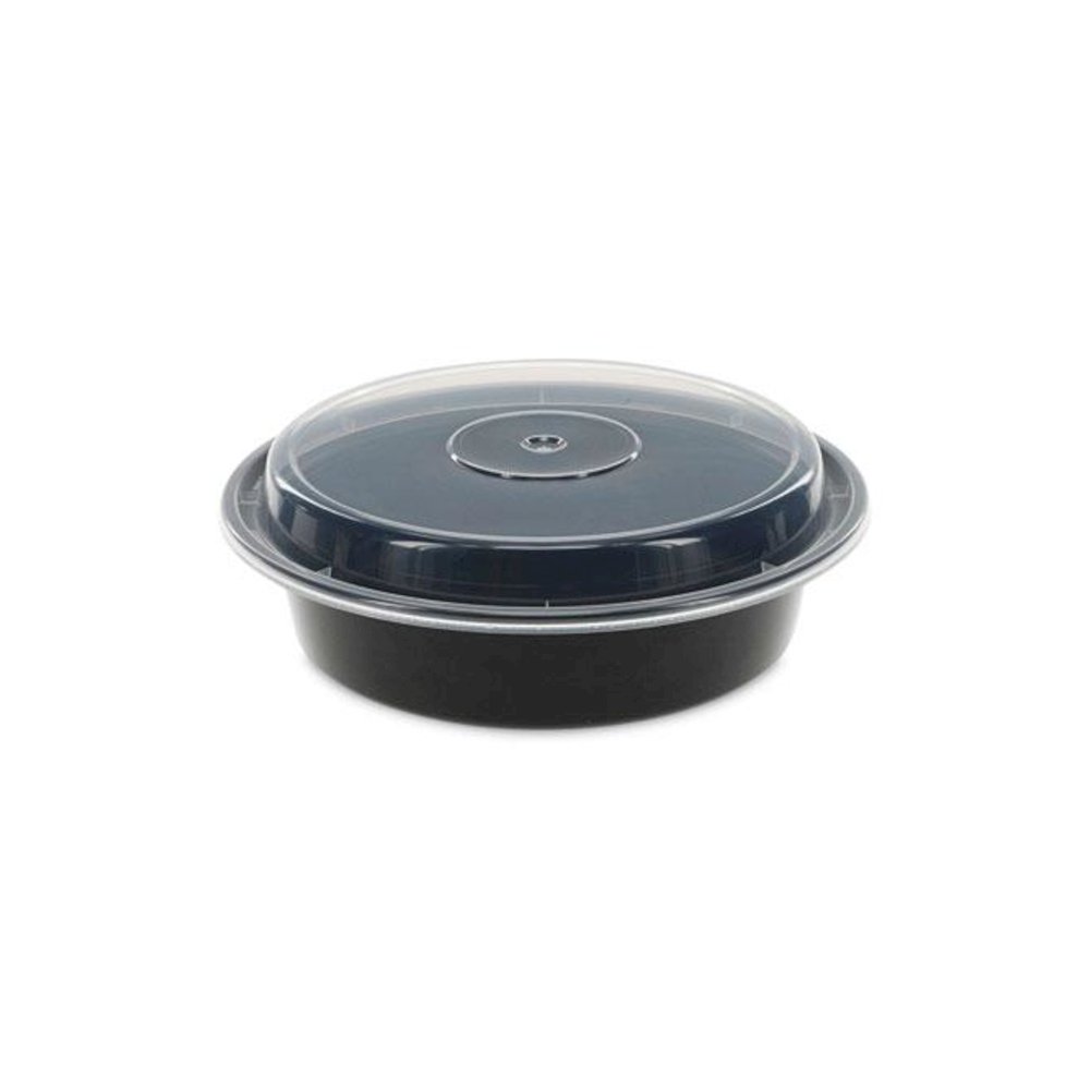 Newspring VERSAtainer Microwavable Containers, 24 oz, 7" Diameter, Black/Clear, Plastic, 150/Carton. Picture 1
