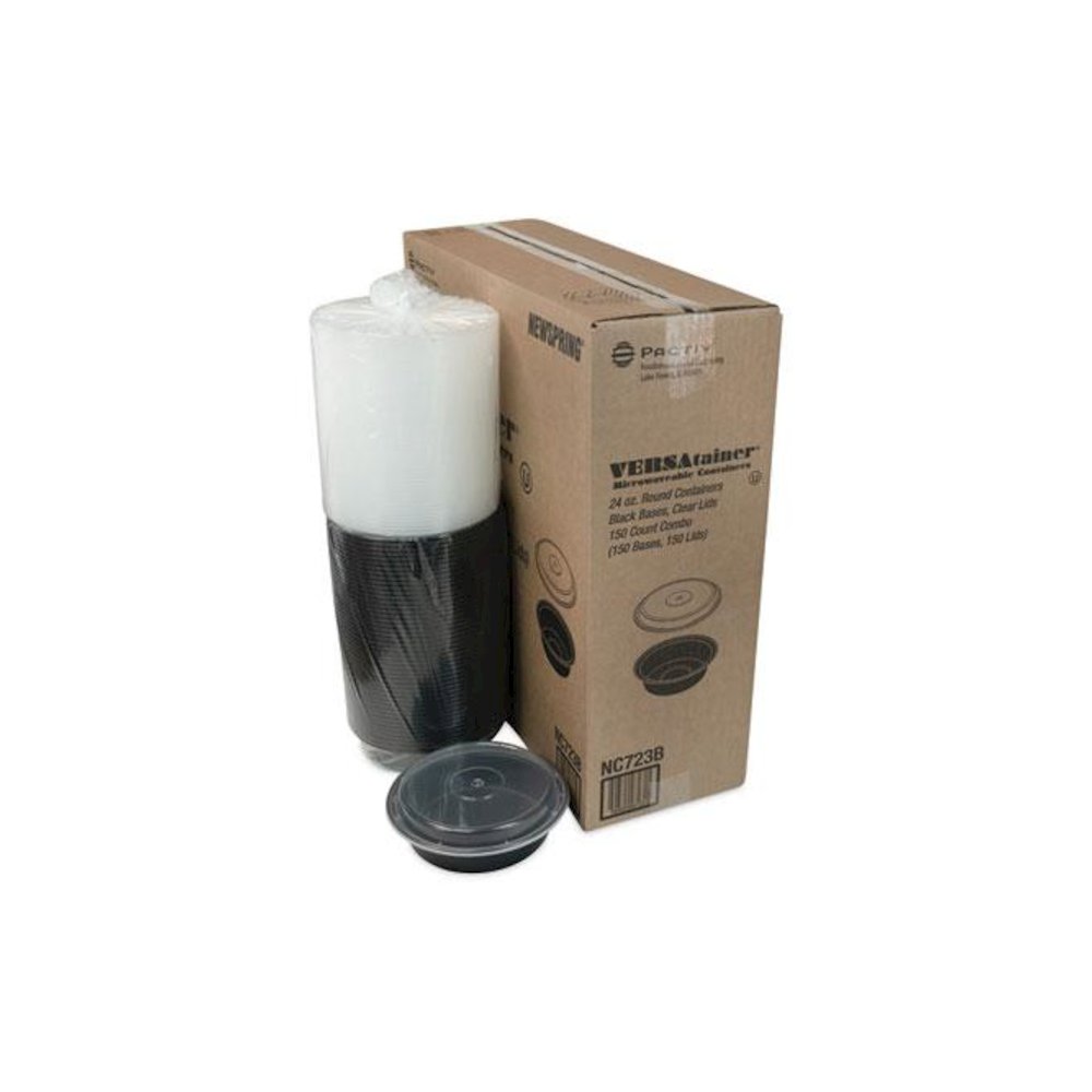 Newspring VERSAtainer Microwavable Containers, 24 oz, 7" Diameter, Black/Clear, Plastic, 150/Carton. Picture 4