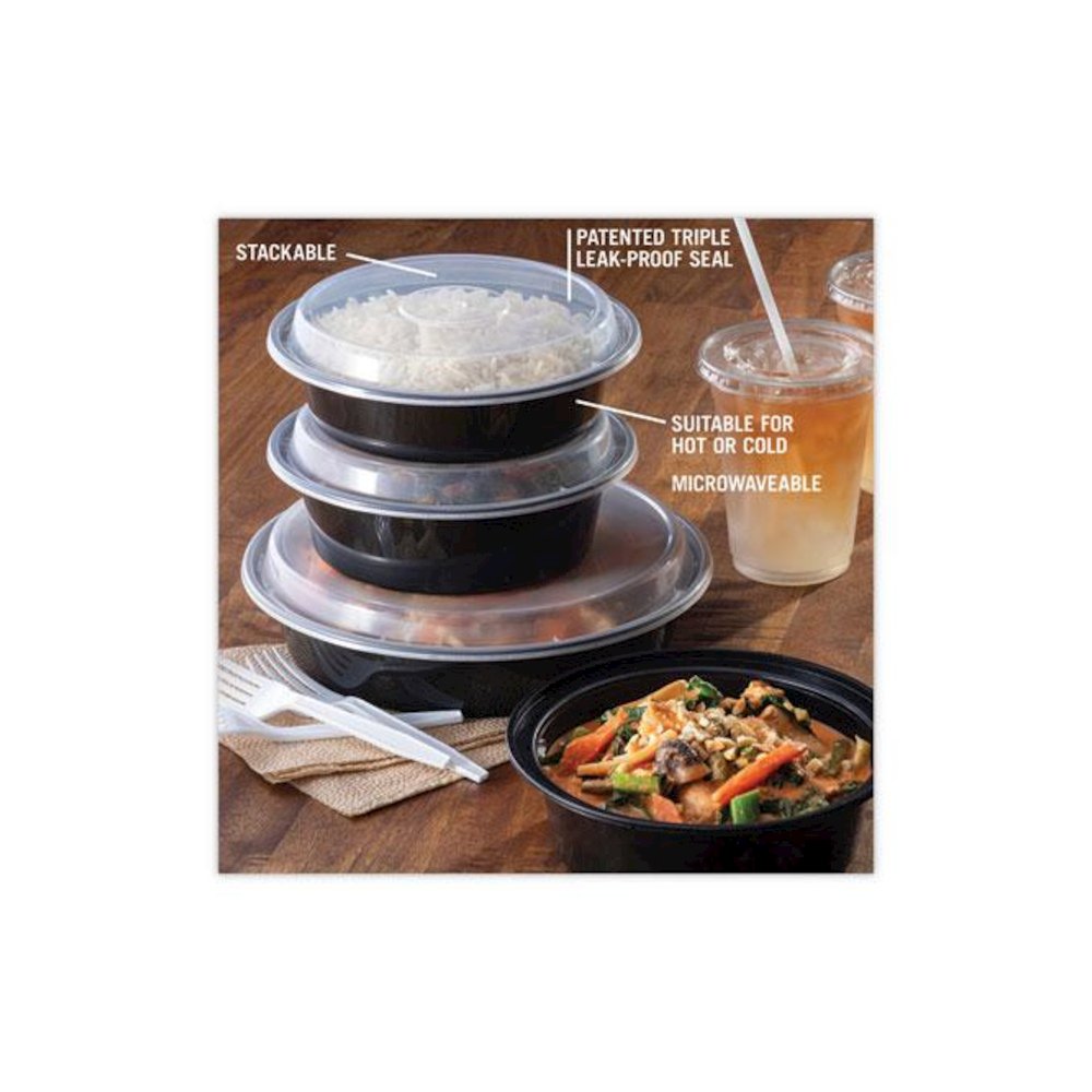 Newspring VERSAtainer Microwavable Containers, 24 oz, 7" Diameter, Black/Clear, Plastic, 150/Carton. Picture 6