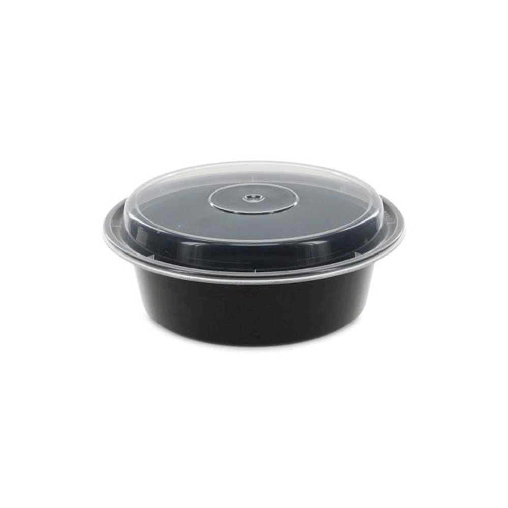 Newspring VERSAtainer Microwavable Containers, 32 oz, 7" Diameter x 2.25" h, Black/Clear, Plastic, 150/Carton. Picture 1