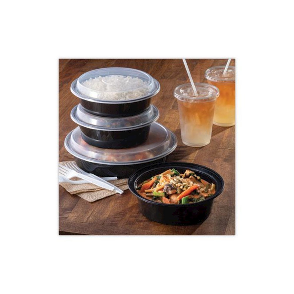 Newspring VERSAtainer Microwavable Containers, 32 oz, 7" Diameter x 2.25" h, Black/Clear, Plastic, 150/Carton. Picture 5