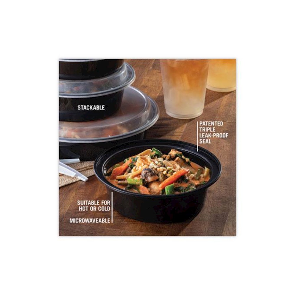 Newspring VERSAtainer Microwavable Containers, 32 oz, 7" Diameter x 2.25" h, Black/Clear, Plastic, 150/Carton. Picture 6