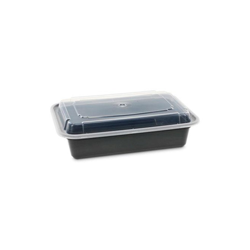 Newspring VERSAtainer Microwavable Containers, 38 oz, 8.8 x 6 x 2.5, Black/Clear, Plastic, 150/Carton. Picture 1