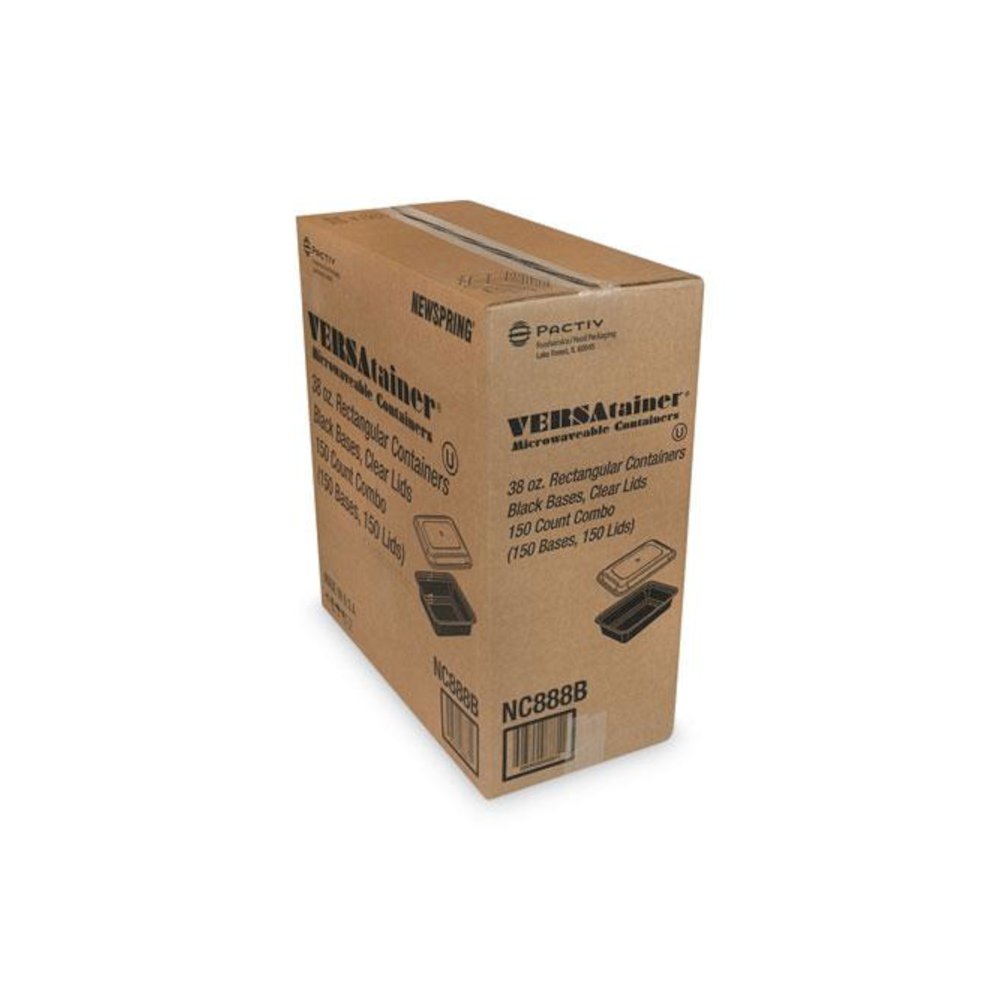 Newspring VERSAtainer Microwavable Containers, 38 oz, 8.8 x 6 x 2.5, Black/Clear, Plastic, 150/Carton. Picture 2
