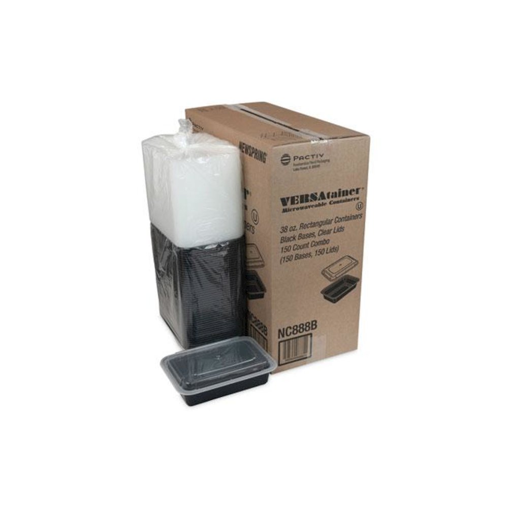Newspring VERSAtainer Microwavable Containers, 38 oz, 8.8 x 6 x 2.5, Black/Clear, Plastic, 150/Carton. Picture 4