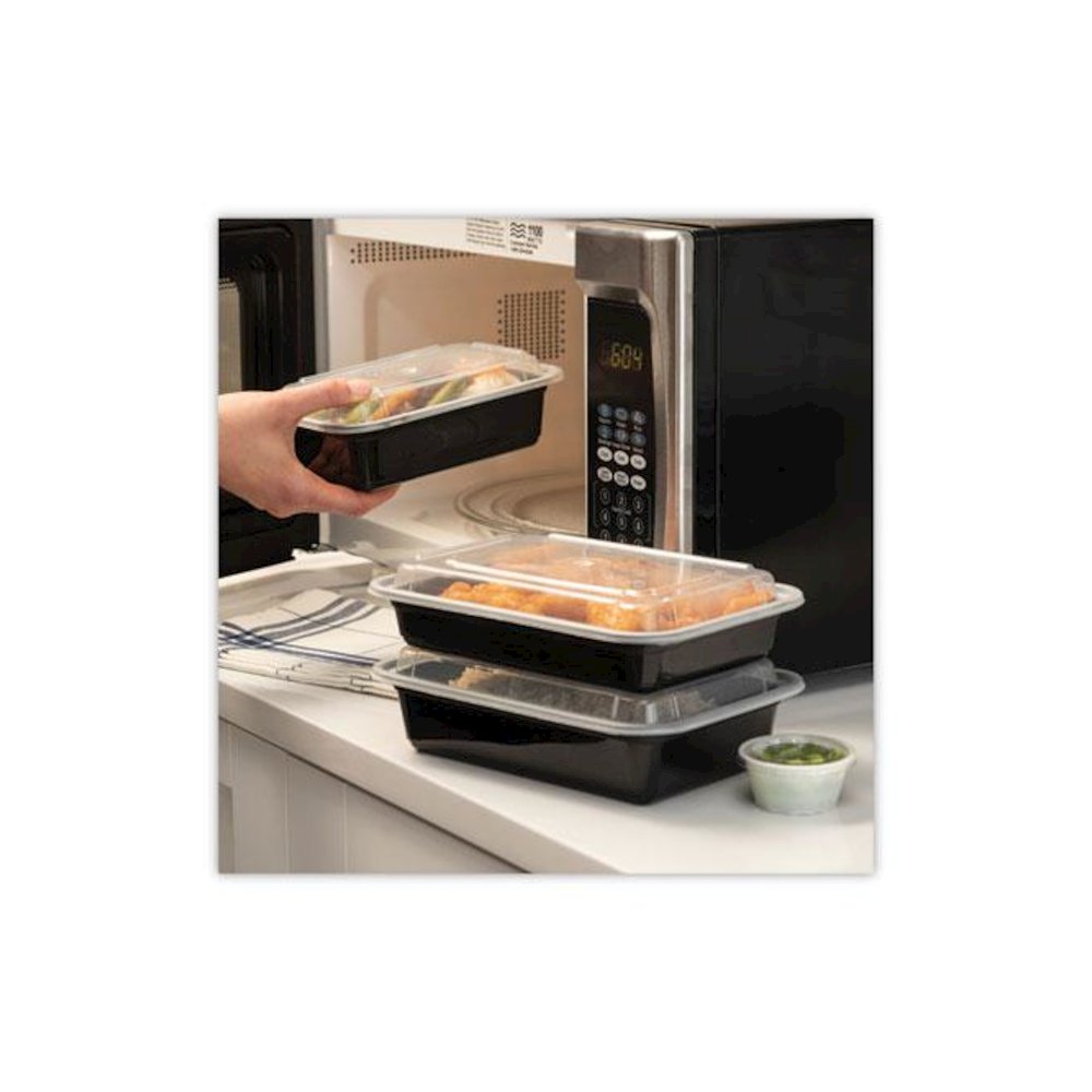 Newspring VERSAtainer Microwavable Containers, 38 oz, 8.8 x 6 x 2.5, Black/Clear, Plastic, 150/Carton. Picture 5