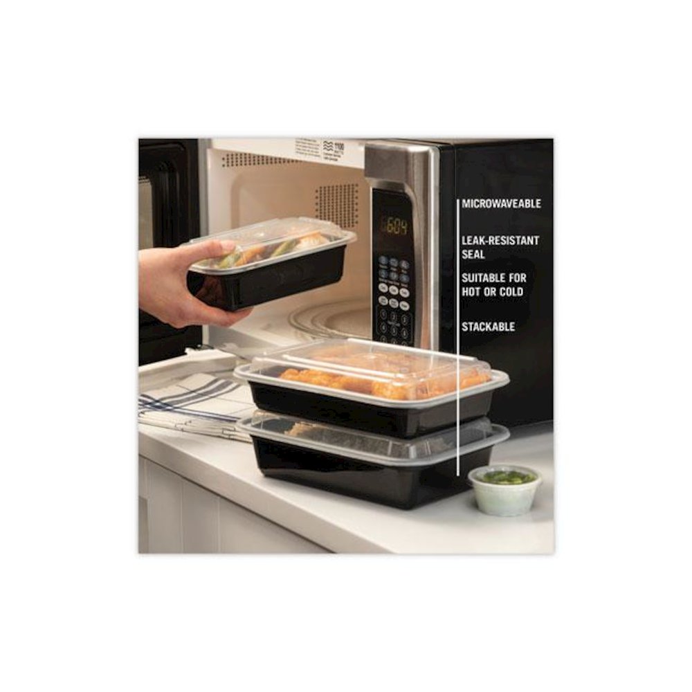 Newspring VERSAtainer Microwavable Containers, 38 oz, 8.8 x 6 x 2.5, Black/Clear, Plastic, 150/Carton. Picture 6